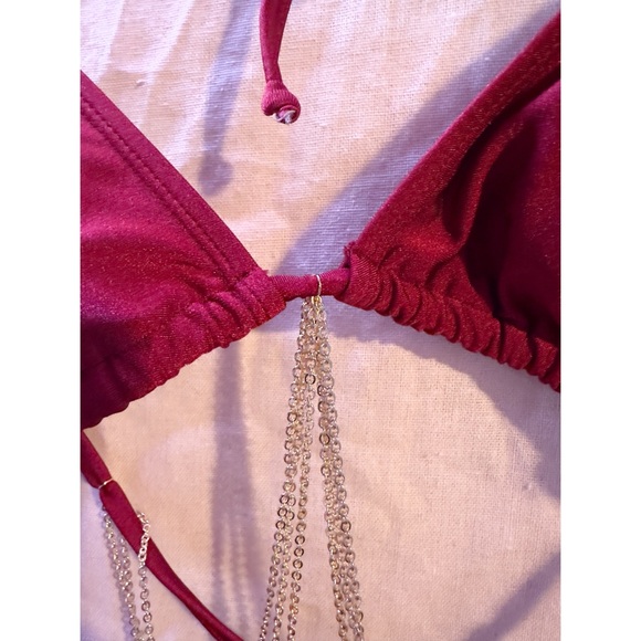 Burgundy Bikini with Gold Chain-Embellished Top - Picture 4 of 7